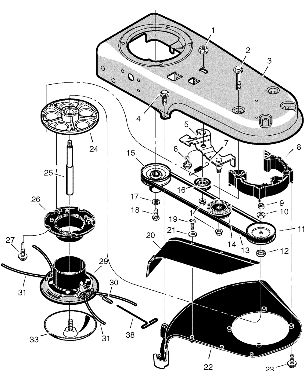 Cutter Drive Assembly Diagram and Parts List for TM6100X5NA 2004 Briggs and Stratton Trimmer